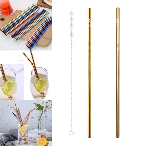 265mm Rose Golden Reusable Stainless Steel Straw With Brush - Image 3