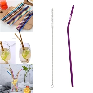 265mm Purple Reusable Stainless Steel Straw With Brush