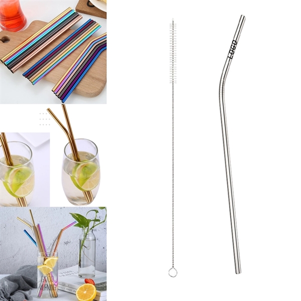 Natural Color Reusable Stainless Steel Straw With Brush - Image 1