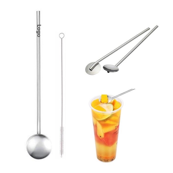 2 in 1 Reusable Drinking Straw + Spoon - Image 1