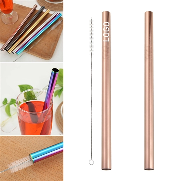 215mm Reusable Stainless Steel Straw With Brush - Image 1
