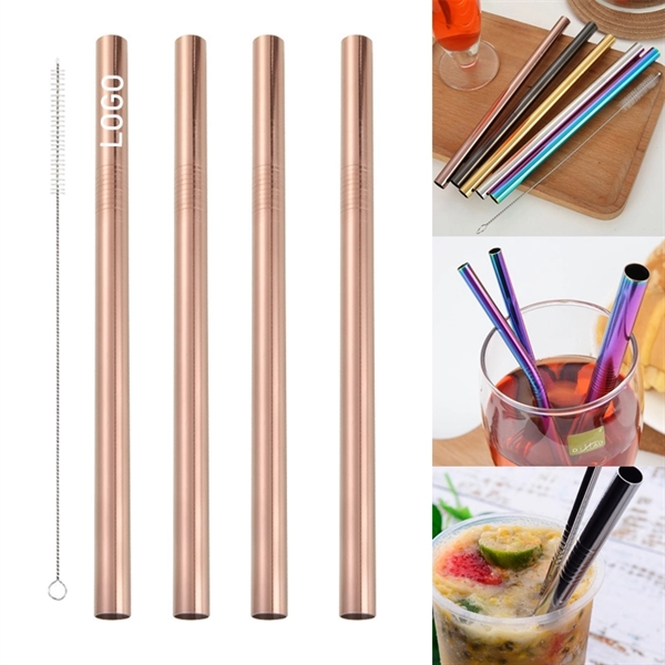 215mm Reusable Stainless Steel Straw With Brush - Image 1