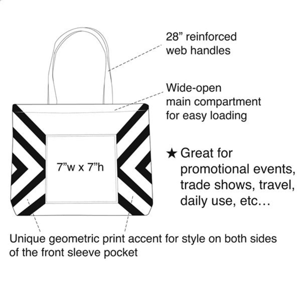 Geometric Print Accent Tote, Canvas Tote Bag with Zipper - Image 3