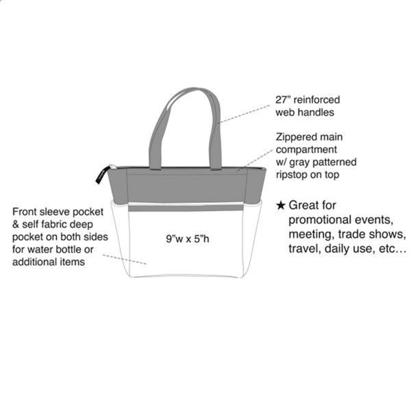 Two-Tone Accent Zip Tote, Canvas Tote Bag with Zipper - Image 3