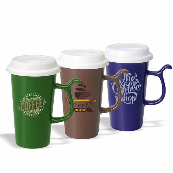 Coffee mug, 13 oz. Ceramic Mug with Silicone Lid (Colors) - Image 1