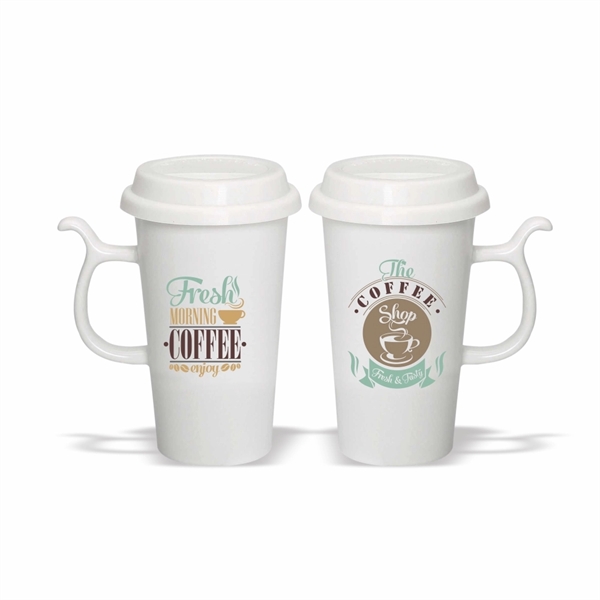Coffee mug, 13 oz. Go Green Mug with Lid, Ceramic Mug - Image 1