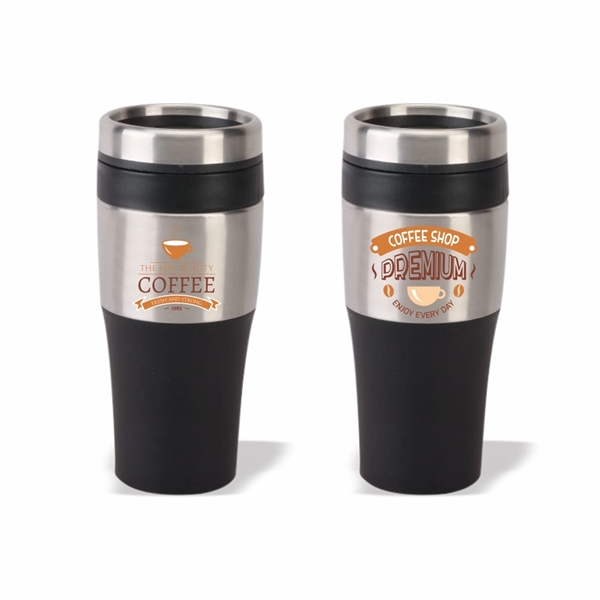 16 oz. Black Stainless Steel Tumbler with Plastic Liner - Image 1