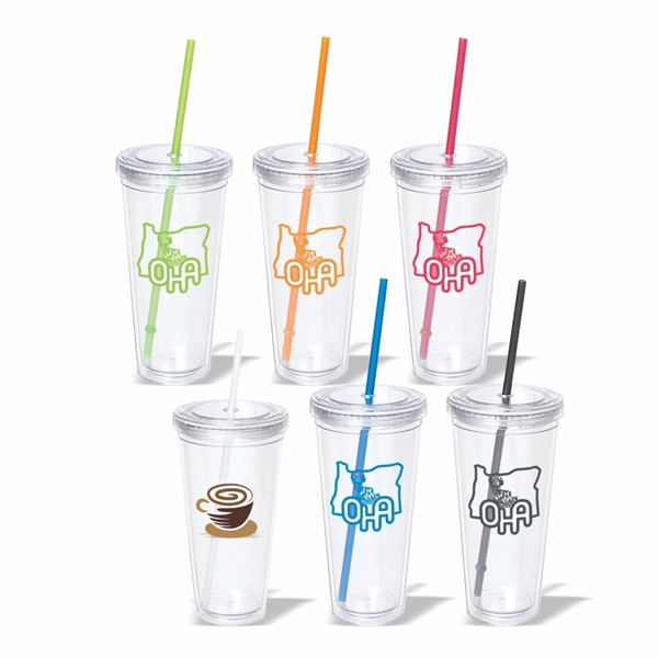 24 oz. Clear Double Wall Acrylic Tumbler with Straw - Image 1