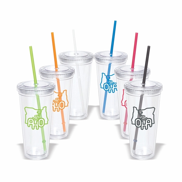 24 oz. Clear Double Wall Acrylic Tumbler with Straw - Image 2