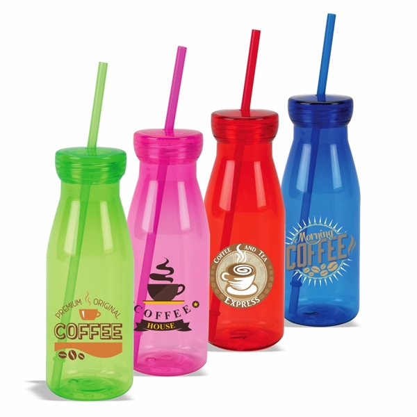 Water bottle, 17 oz. Plastic Bottle with Straw - Image 1