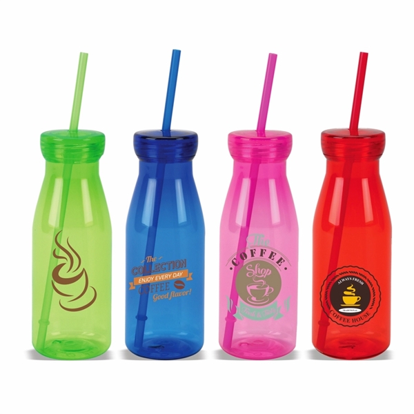 Water bottle, 17 oz. Plastic Bottle with Straw - Image 2