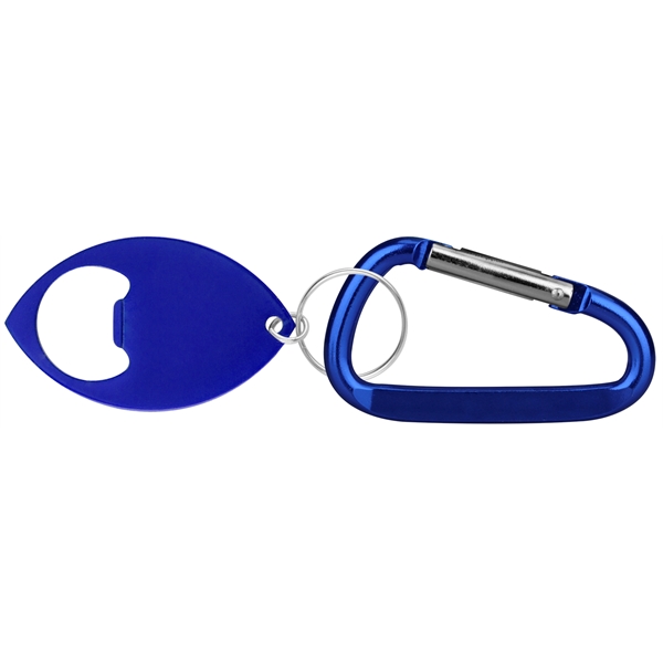 Football Shaped Bottle Opener with Key Ring and Carabiner - Image 2