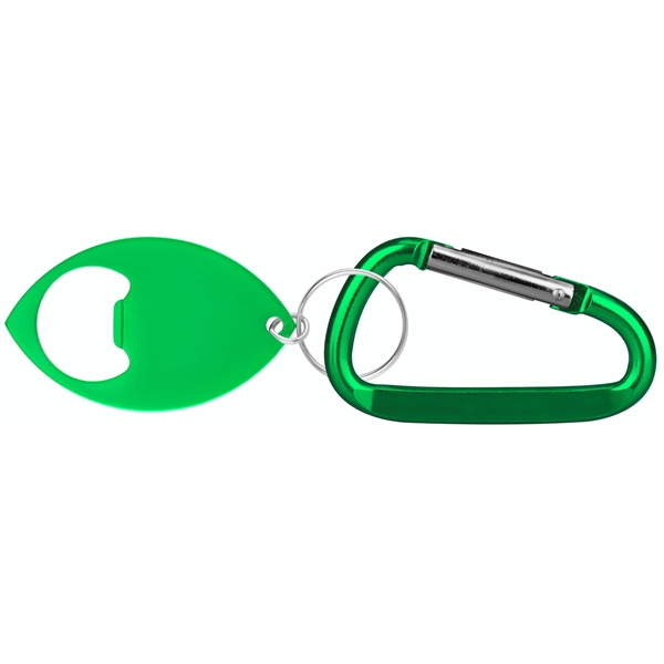 Football Shaped Bottle Opener with Key Ring and Carabiner - Image 3