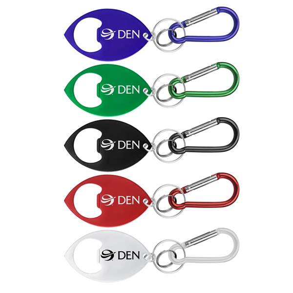 Football Shaped Bottle Opener with Key Ring and Carabiner - Image 1