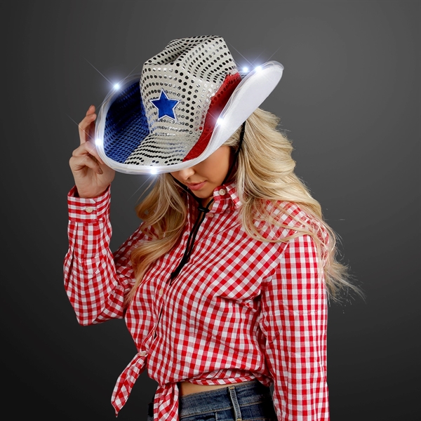 Red, White & Blue LED Cowboy Hat - Image 4