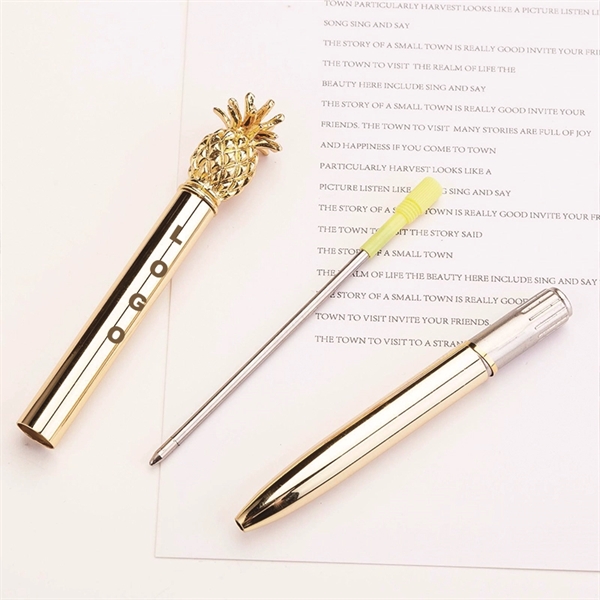 Pineapple Ballpoint Pens Metal Black Ink Stainless Steel Pen - Image 2