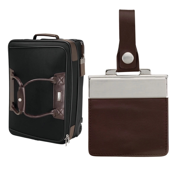 Terni Brown Leather/Black Twill Nylon Trolley Bag - Image 2