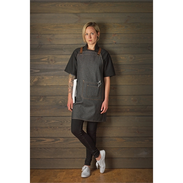 Kitch Style Bib Apron - Embroidered Denim with Grommets - Image 5