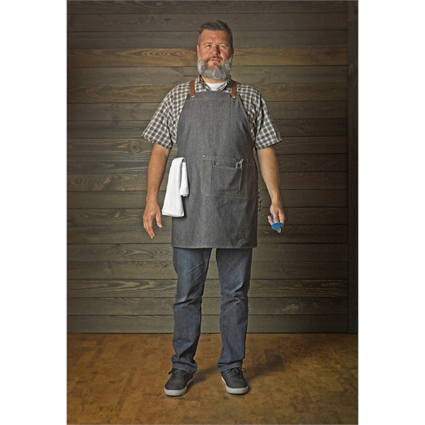 Kitch Style Bib Apron - Embroidered Denim with Grommets - Image 1