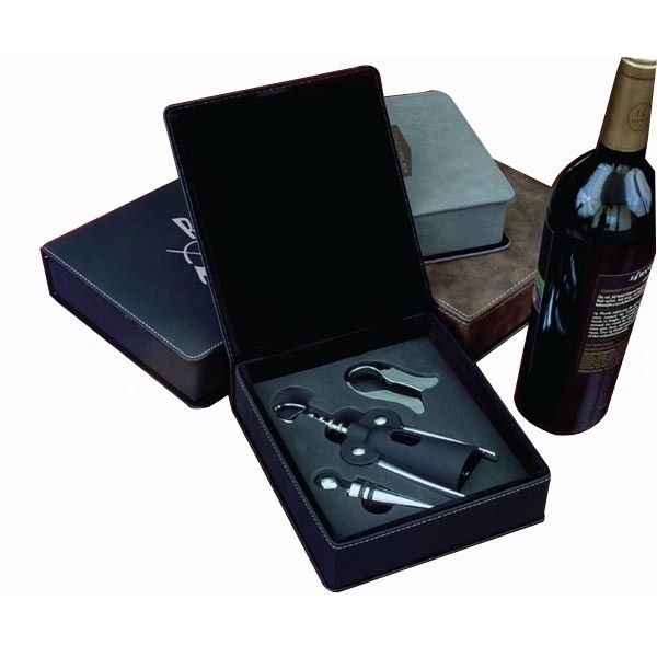 Leatherette Wine Tool Screw Lever Set - Image 1