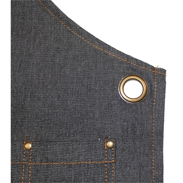 Kitch Style Bib Apron - Embroidered Denim with Grommets - Image 6