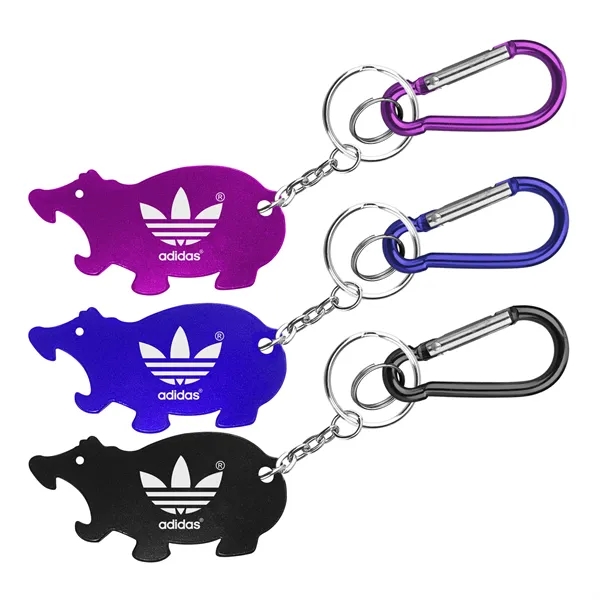 Hippo Shape Bottle Opener Key Chain with Carabiner - Image 1