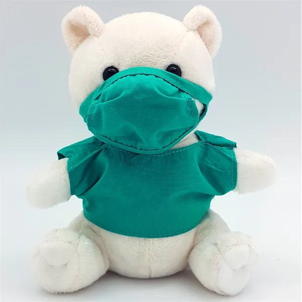 6" Beanie White Bear with Scrub Suit & Embroidered Eyes - Image 2