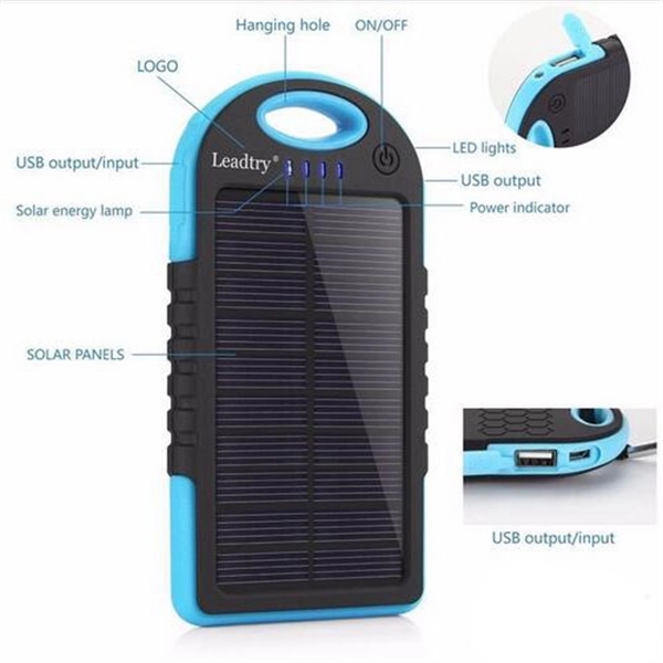 5,000mAh Outdoor Solar Charger Power Bank with Carabiner