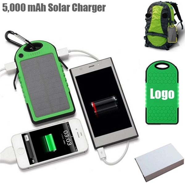 Solar Power Bank Dual USB Output With LED Light 5000mAh