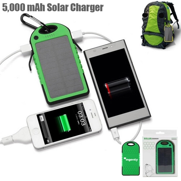 Waterproof Solar Power Bank with Carabiner and LED Lights