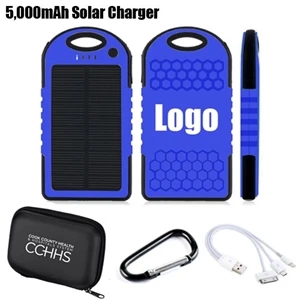 Solar Rechargeable Power Bank with 5,000mAh battery capacity