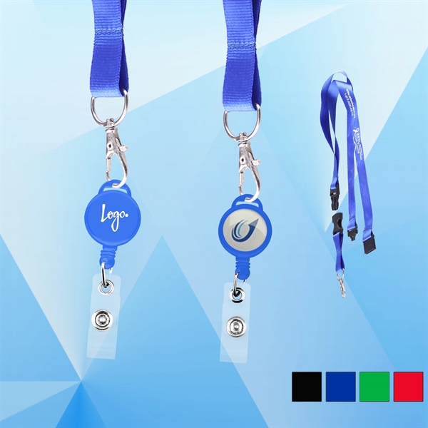 Round Retractable Badge Holder with Lanyard - Image 1