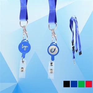 Round Retractable Badge Holder with Lanyard