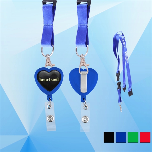 Heart Shape Retractable Badge Holder with Lanyard - Image 1
