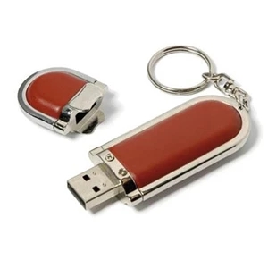 Quick Ship Stock Leather USB Flash Drive with Keychain