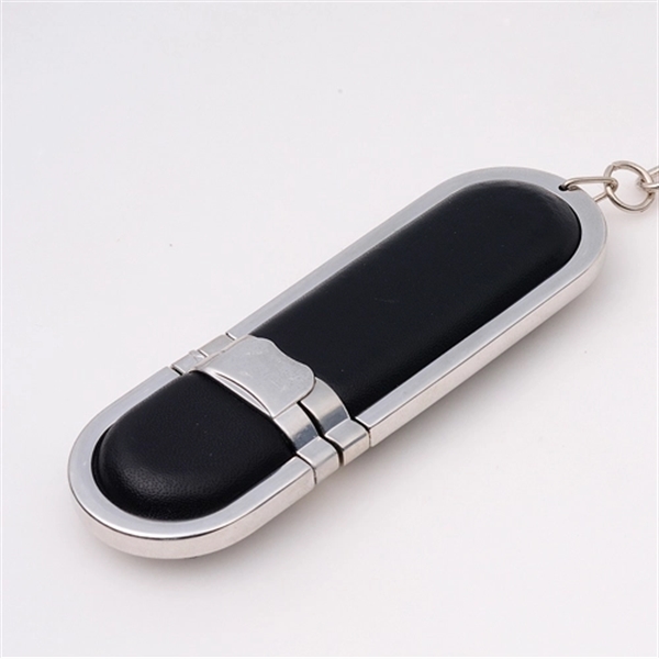 Quick Ship Stock Leather USB Flash Drive with Keychain - Image 2