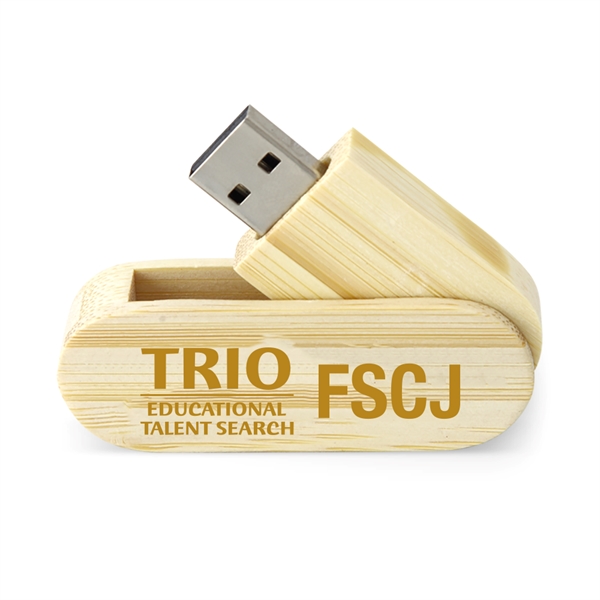 Wooden Swivel USB Flash Drive with Keychain - Image 1