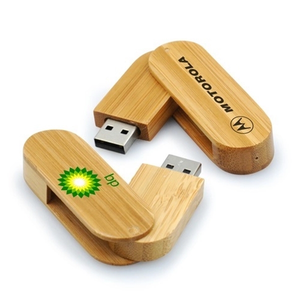 Wooden Swivel USB Flash Drive with Keychain - Image 2