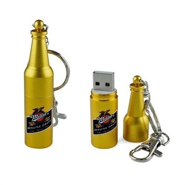 Metal Bottle Shape USB Flash Drive with Keychain - Image 1