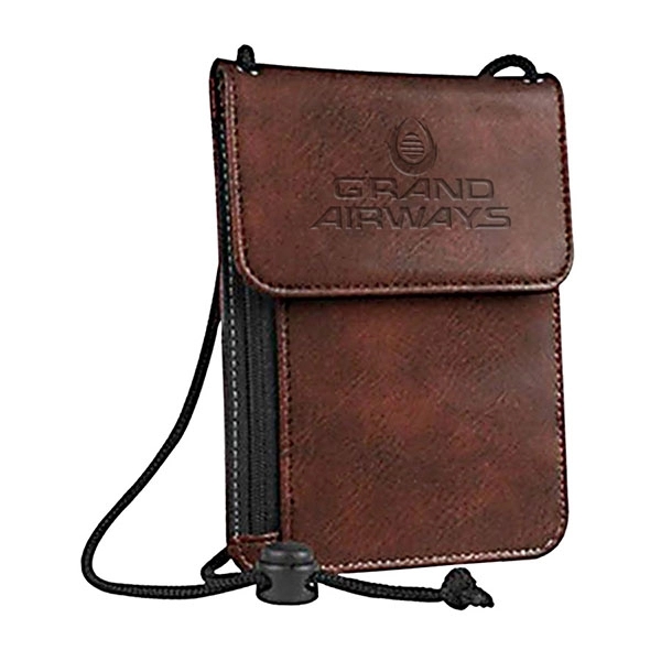 RFID Leather Wallet with Neck Cord - Image 1