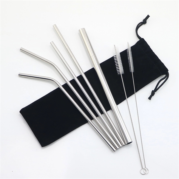 7 in 1 Stainless Steel Drinking Straws Set w/ Cleaning Brush