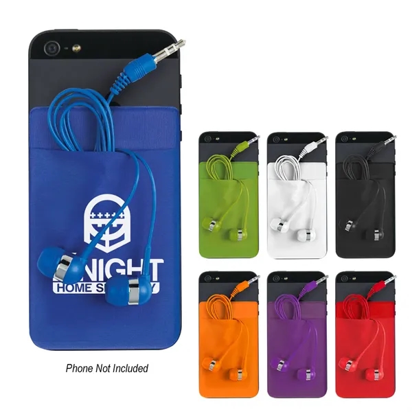 Stretch Phone Card Sleeve With Earbuds - Image 1