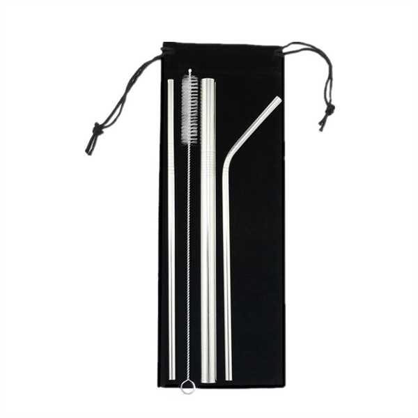 4 in 1 Stainless Steel Drinking Straws Set w/ Cleaning Brush