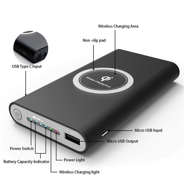10000mAh 3 in 1 Power Bank Wireless Portable Charger - Image 2