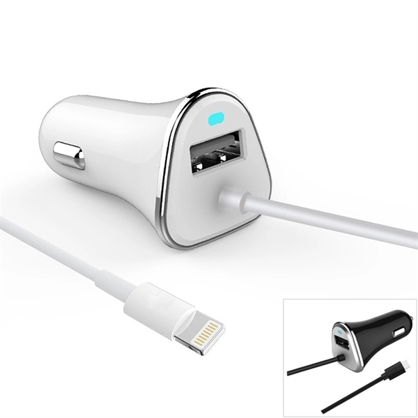 2.4A USB Car Charger with 9" USB Cable for Backseat