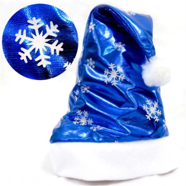 Metallic Blue Christmas Hat with Ball on Top