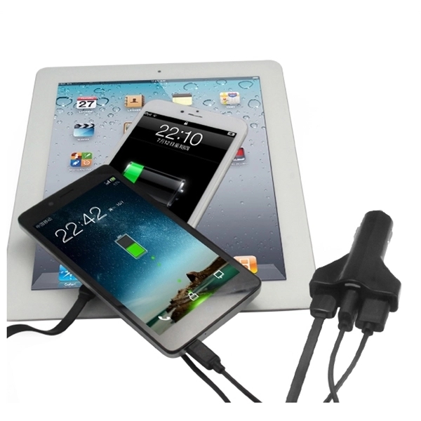 3-Port USB car charger 5.2 Amp fast charging cable - Image 2