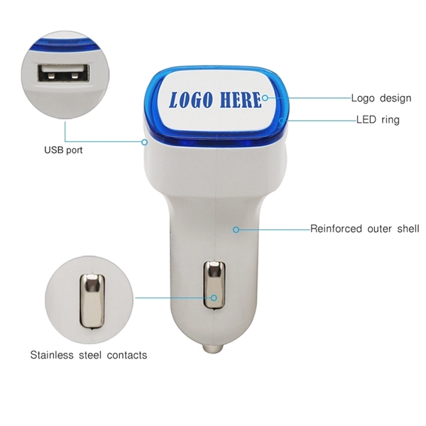 LED Light Square Dual Ports USB Car Charger Adapter - Image 2