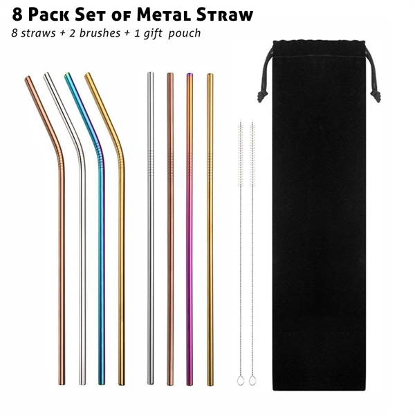 8 Pack Metal Straws Set with Brush - Image 1