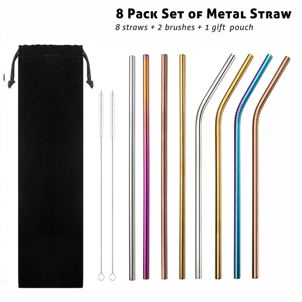 8 Pack Metal Straws Set with Brush - Image 17